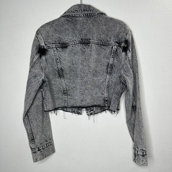 Frame Stonewashed Gray Faded & Distressed Crop Jacket Front Button Raw Hem S - Picture 9 of 16